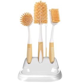 Dish Brush Set of 5 with Convenient Holder Bottle Water Brush Dish Scrub Brush Scrubber Brush and Straw Brush Kitchen Scrub Brushes Non Slip Long