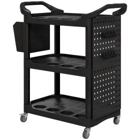 HOMCOM 3-Tier Rolling Tool Cart, 200 LBS Capacity Plastic Utility Cart with Side Shelf and Storage Bucket, Black
