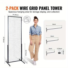 2' x 5.6' Grid Wall Panels Tower, 2 Packs Wire Gridwall Display Racks with T-Base Floorstanding, Double Side Gridwall Panels for Art Craft Shows
