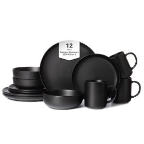12-Piece Stoneware Dinnerware Sets with Mugs | Microwave & Dishwasher Safe | Non-Toxic Dinner Plates Bowls Set | Stackable Matte Glaze Kitchenwar