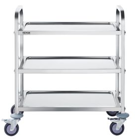 VEVOR Stainless Steel Cart, 3 Layers Lab Utility Cart 400 lbs Weight Capacity, Medical Cart with Lockable Universal Wheels, for Lab, Clinic, Kitc