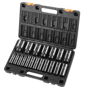 VEVOR Impact Socket Set 1/2 Inches 19 Piece Impact Sockets, Deep Socket, 6-Point Sockets, Rugged Construction, Cr-V