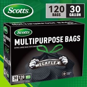 Scotts 120 Bags 30 Gallon Box Disposable Non-Rip Black Large Drawstring Garbage Bags, Suitable for Large Kitchen Garbage Cans, Super Strong 113.5