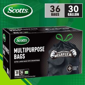 Scotts 36 Bags 30 Gallon Box Disposable Non-Rip Black Large Drawstring Garbage Bags, Suitable for Large Kitchen Garbage Cans, Super Strong 113.5L