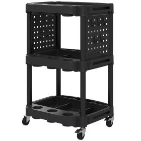 HOMCOM 3-Tier Rolling Tool Cart, 200 LBS Capacity Plastic Utility Cart with Side Shelves for Garage, Workshop, Black