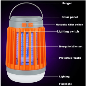 Solar USB Mosquito Killer Light Electronic Fly Bug Insect Zapper Trap Pest Lamp (Color: Orange)