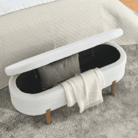 Ottoman Oval Storage Bench,Rubber Wood Leg  46x17.7x10.8 (Color: Beige)