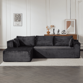 Compression Sectional Couch With Comfy Chaise, Boneless L Shape Sofa With Deep Seat, Minimalist Modular Couches Sleeper For Living Room Bedroom A (Color: Black)