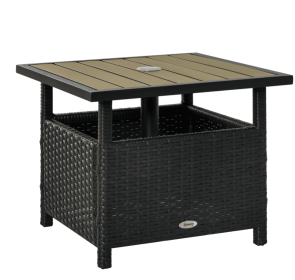 22 Steel PE Rattan Wicker Outdoor Patio Accent Table With Umbrella Hole Brown (Color: Black)