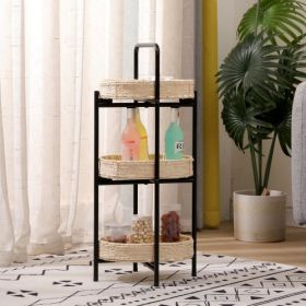 3 Tiers Tray Tables Paper Rope Woven Side Table For Living Room Kitchen Oval Storage Basket Small Shelves  Natural (Option: Natural)