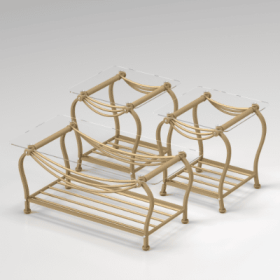 Tempered Glass Surface 3-Piece Coffee Table Set Decor Rectangle Coffee Table With 2 Square End Side Table Unique Design Coffee Table With Sturdy (Color: Gold)