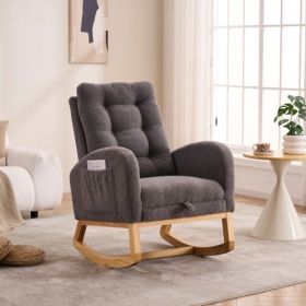 LY-5104 Caramel Accent Rocking Chair With Footrest High Back Rubber Wood Rocking Legs Bedroom Living Space 26.77D X 38.36W X 39.76H Inch (Option: Dark Gray)