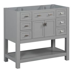 36'' Bathroom Vanity Without Top Sink, Grey Cabinet Only, Modern Bathroom Storage Cabinet With 2 Soft Closing Doors And 6 Drawers (Color: Grey)