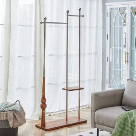 70  Industrial Coat Rack, Solid Wood & Silver Stainless Steel Clothing Rack, Double Layer Hanger For Coats, Hats, Bags, Shoes, Vintage Wood Grain (Option: Wood)