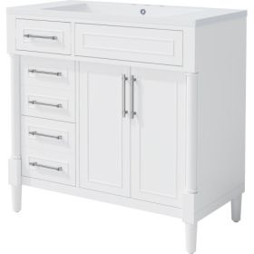 36'' Bathroom Vanity With Top Resin Sink, Freestanding Bathroom Storage Cabinet With 2 Drawers And A Tip-out Drawer, Solid Wood Frame Vanity Set, (Color: White)