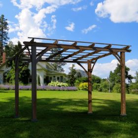 12' X 10' Outdoor Pergola, Wood Grape Gazebo For Climbing Plant Support, Garden, Patio, Backyard, Deck, Brown (Color: Brown)