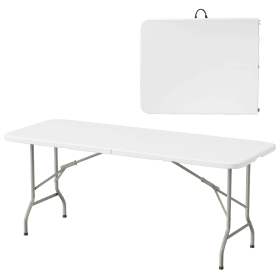 Only Supports Self Pickup  Folding Table, 6ft Heavy Duty Folding Semi-Utility Table For Indoor And Outdoor Use, Good For Camping, Picnics, Partie (Color: White)