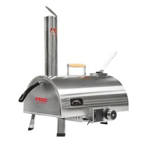 Outdoor 12 Automatic Rotatable Wood Fired Pizza Oven, Stainless Steel Portable (Color: Silver)