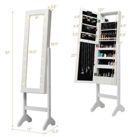 Mirrored Standing Jewelry Armoire Cabinet With LED Lights (Color: White)