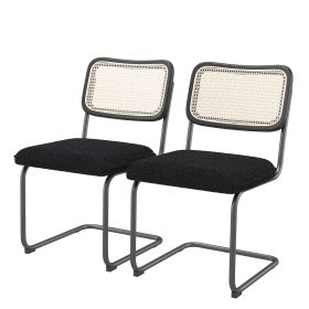 2-Pack Teddy Velvet Dining Chairs With High-Density Sponge, Rattan For Room (Color: Black)