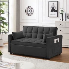 Modern Velvet Loveseat Futon Sofa Couch W Pullout Bed,Small Love Seat Lounge Sofa W Reclining Backrest,Toss Pillows, Pockets,Furniture For Living (Color: Black)