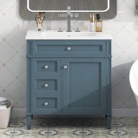 30'' Bathroom Vanity With Top Sink, Modern Bathroom Storage Cabinet With 2 Drawers And A Tip-out Drawer, Single Sink Bathroom Vanity (Color: Blue)