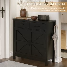 Kitchen Storage Cabinet, Modern Farmhouse Buffet Cabinet With Storage, Coffee Bar With 2 Drawers And 2 Doors, Floor Sideboard Buffet For Living R (Color: Black)