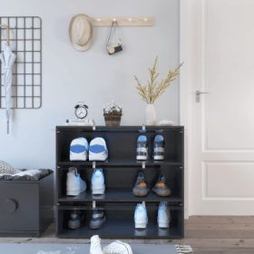 Black Glass Door Shoe Box Shoe Storage Cabinet With RGB Led Light (Color: Black)