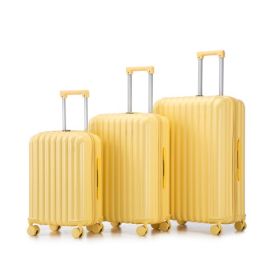20  24  28  3 Pcs  Set In ABS Spinner Wheel Luggage, Carry On Suitcase, With Cup Holder & USB Port  Phone Holder (Color: Yellow)