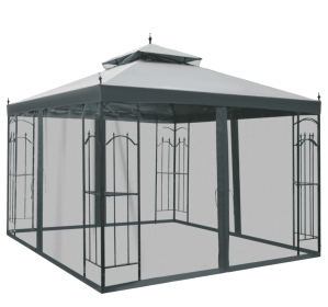 10x10 Steel Patio Gazebo Canopy Grey With Mesh Curtains Shelves (Color: Black)