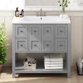 36'' Bathroom Vanity With Undermount Sink,Free Standing Vanity Set With 4 Drawers& Soft Closing Doors,Solid Wood Frame Bathroom Storage Cabinet (Color: Grey)