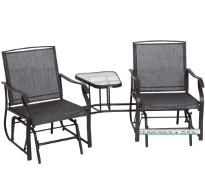 Outdoor Glider Swing 2-Seat Independent Chairs Grey With Center Coffee Table (Color: Black)