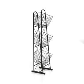 3-Tier Kitchen Storage Basket Organizer Freestanding Metal Wire Rack (Color: Black)