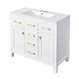 36'' Bathroom Vanity With Ceramic Sink Combo Set,Modern Freestanding Single Bathroom Cabinet With 4 Drawers & 2 Cabinets,Storage Cabinet For Bath (Color: White)