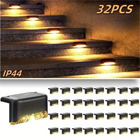 16PCS solar outdoor light, spring camping outdoor light, outdoor LED step light, solar charging, suitable for balconies, terraces, stairs, fences (Color: 32PCS-nuanse-1)