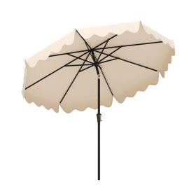 9 Feet Patio Umbrella With Crank Handle And Push Button Tilt (Color: Beige)