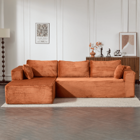 Compression Sectional Couch With Comfy Chaise, Boneless L Shape Sofa With Deep Seat, Minimalist Modular Couches Sleeper For Living Room Bedroom A (Color: Brown)