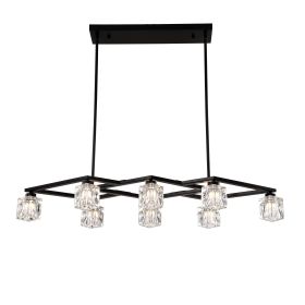 Matte Black Crystal Chandelier For Dining Room, 8-Light Kitchen Chandelier Light Fixture Modern Metal Industrial Chandeliers For Farmhouse Entryw (Option: Matte Black)