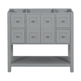 36  Bathroom Vanity Without Sink,Free Standing Vanity Set With 4 Drawers& Soft Closing Doors,Solid Wood Frame Bathroom Storage Cabinet Only (Color: Grey)