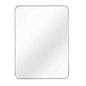 22x30 Inch Silver Metal Framed Rectangular Bathrrom Mirror For Wall. (Color: Silver)