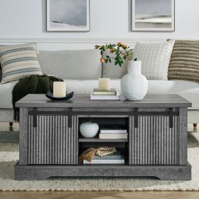 Coffee Table With Storage And Sliding Wood Door, Farmhouse And Industrial Cocktail Table (Option: Gray)