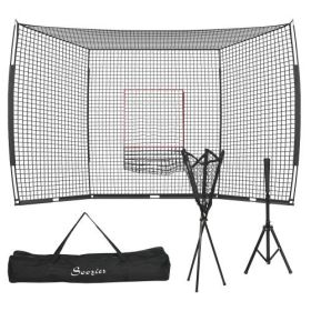 Soozier 17X 5.5Baseball Net With Strike Zone, Tee, Caddy, And Carry Bag For Pitching And Hitting, Portable Extra Large Softball And Baseball Trai (Color: Black)