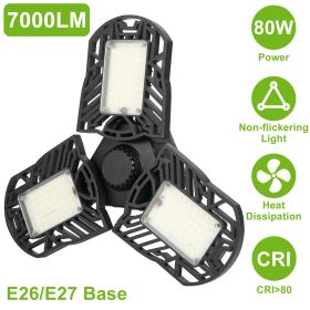 LED Garage Light E26 E27 80W 7000LM 6500K Garage Ceiling Light Deformable Workshop Lamp Die Cast Aluminum LED Ceiling Light Bulbs With 3 Adjustab (Option: 1Pc Black)
