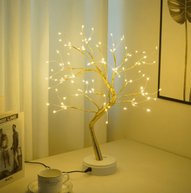 Led Copper Wire Light Bedroom Light (Option: Rice grains in gold tree)