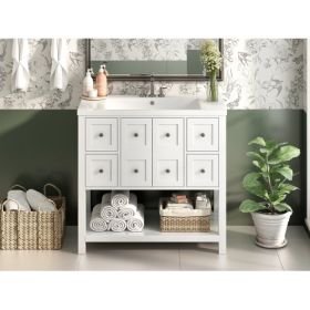 36'' Bathroom Vanity With Undermount Sink,Free Standing Vanity Set With 4 Drawers& Soft Closing Doors,Solid Wood Frame Bathroom Storage Cabinet (Color: White)