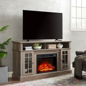Classic TV Media Stand Modern Entertainment Console With 23  Fireplace Inset For TV Up To 65 With Open And Closed Storage Space, Gray Wash, 58.25 (Option: Gray Wash)